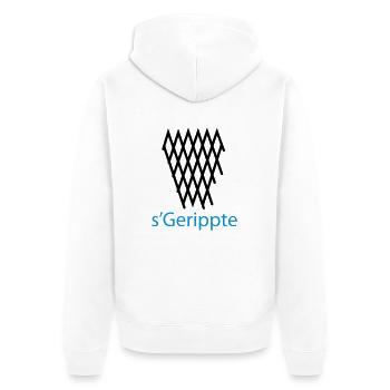 s'Gerippte Frankfurt Design #Geripptes #069 - Unisex Premium Bio Zip Hoodie - Weiß - Hinten - Thijin (182cm)