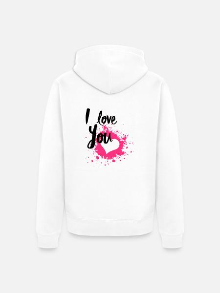I Love You - Felpa con cappuccio ecologica premium unisex - bianco