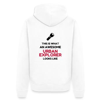 Urbex / Urban Exploration / Explorer / Cataphile - Unisex Premium Organic Zip Hoodie - white - Back - Thijin (182cm)