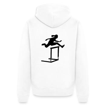 Hürdenlauf - Unisex Premium Bio Zip Hoodie - Weiß - Hinten - Thijin (182cm)