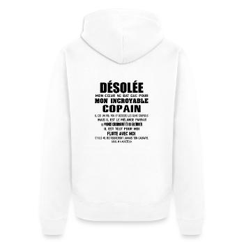 mon cœur ne bat que pour mon incroyable copain - Veste à capuche bio Premium Unisexe - blanc - Dos - Thijin (182cm)