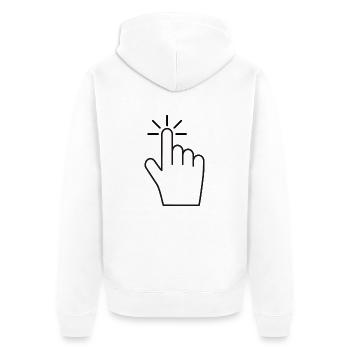 Cliquez ici - Icône de clic de l’index - Veste à capuche bio Premium Unisexe - blanc - Dos - Thijin (182cm)