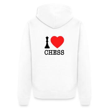 Schach I Love Chess Schwarze Dame Ich Liebe Schach - Unisex Premium Bio Zip Hoodie - Weiß - Hinten - Thijin (182cm)