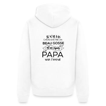 t-shirt humour papa - Beau gosse et un super papa - Veste à capuche bio Premium Unisexe - blanc - Dos - Thijin (182cm)