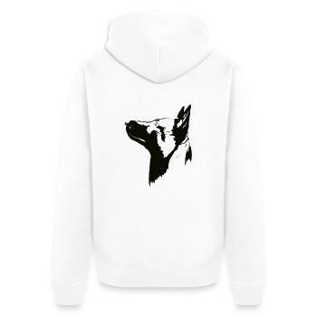 MalinoisKopf - Unisex Premium Bio Zip Hoodie - Weiß - Hinten - Thijin (182cm)