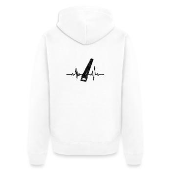 Schreiner Tischler Herzschlag Schreinerei Hobel - Unisex Premium Bio Zip Hoodie - Weiß - Hinten - Thijin (182cm)
