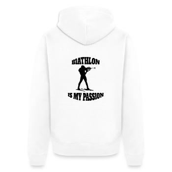 Biathlon Cadeau Biathlète Dicton Sports d’Hiver - Veste à capuche bio Premium Unisexe - blanc - Dos - Thijin (182cm)