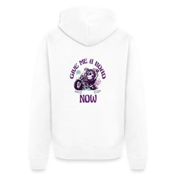 Gib mir jetzt eine Straße - Unisex Premium Bio Zip Hoodie - Weiß - Hinten - Thijin (182cm)