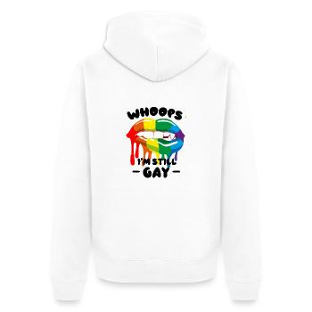 Whoops I'M STILL GAY - Unisex Premium Bio Zip Hoodie - Weiß - Hinten - Thijin (182cm)
