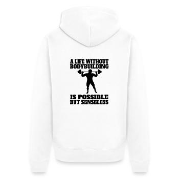 Bodybuilder Athlète Muscle Fitness Entraînement en force - Veste à capuche bio Premium Unisexe - blanc - Dos - Thijin (182cm)
