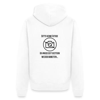 Mallorca Closing 2022 - Bitte keine Fotos - Unisex Premium Bio Zip Hoodie - Weiß - Hinten - Thijin (182cm)