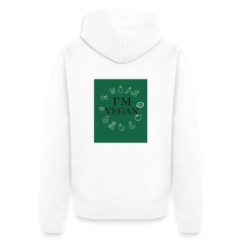 IM VEGAN I VEGANERIN I VEGANER - Unisex Premium Bio Zip Hoodie - Weiß - Hinten - Thijin (182cm)