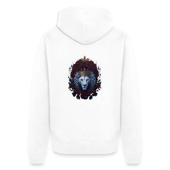 WILDES LÖWENDESIGN MIT KRONE UND ROSEN - Unisex Premium Bio Zip Hoodie - Weiß - Hinten - Thijin (182cm)