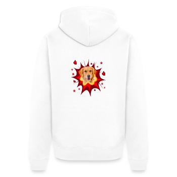 Comic Hund Design - Pow - Golden Retriever - Unisex Premium Bio Zip Hoodie - Weiß - Hinten - Thijin (182cm)