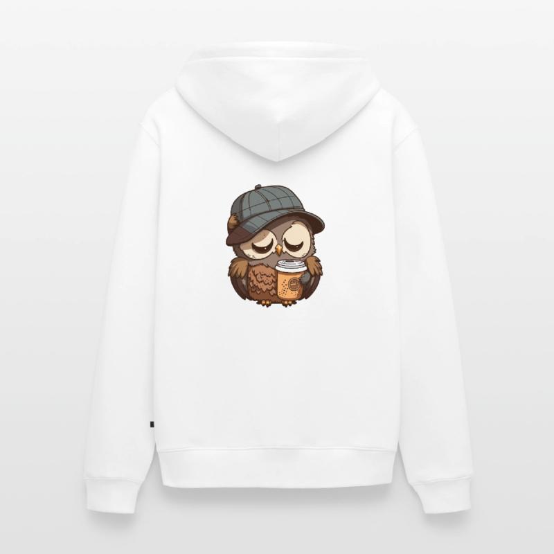 Müde Eule mit einem Kaffeebecher Unisex Premium Bio Zip Hoodie