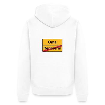 Ruhestand / Rente Oma als Ortsschild - Unisex Premium Bio Zip Hoodie - Weiß - Hinten - Thijin (182cm)