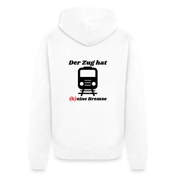 Der Zug hat keine Bremse! Party, Mallorca, JGA! - Unisex Premium Bio Zip Hoodie - Weiß - Hinten - Thijin (182cm)