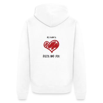 Alles, was ich will, ist Pizza und du - Unisex Premium Bio Zip Hoodie - Weiß - Hinten - Thijin (182cm)