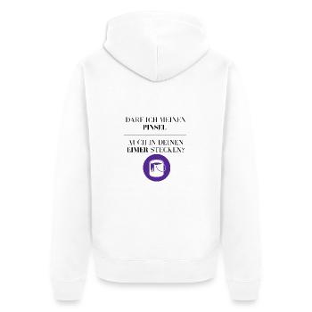 Mein Pinsel und Dein Eimer? - Unisex Premium Bio Zip Hoodie - Weiß - Hinten - Thijin (182cm)