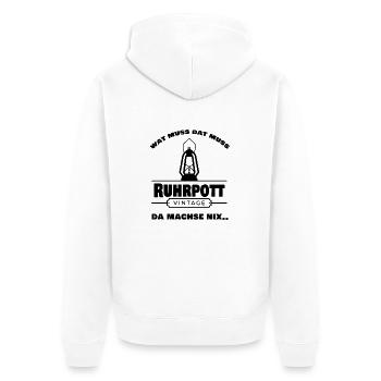 vorlage wat muss dat muss - Unisex Premium Bio Zip Hoodie - Weiß - Hinten - Thijin (182cm)