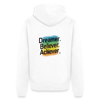 DREAMER. BELIEVER. ACHIEVER. - Unisex Premium Organic Zip Hoodie - white - Back - Thijin (182cm)