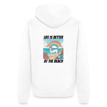 La vie est plus belle à la plage Licorne - Veste à capuche bio Premium Unisexe - blanc - Dos - Thijin (182cm)