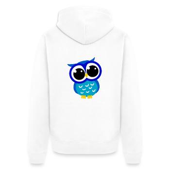Cute Cartoon Blue Owl Hoot Nocturnal Predator Bird - Unisex Premium Organic Zip Hoodie - white - Back - Thijin (182cm)