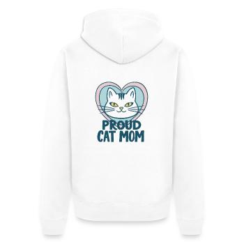 STOLZE KATZENMAMA - Unisex Premium Bio Zip Hoodie - Weiß - Hinten - Thijin (182cm)