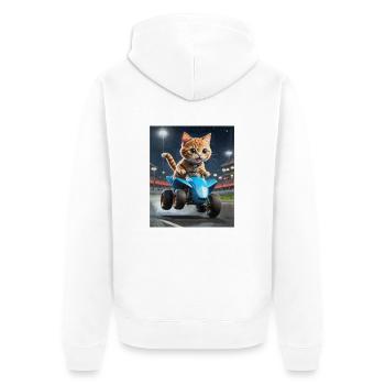 Speedy Whiskers - Rennkatze auf ATV Speedy - Unisex Premium Bio Zip Hoodie - Weiß - Hinten - Thijin (182cm)