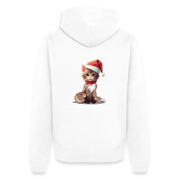Nikolaus Weihnachtsmann Katze Katzen Santa - Unisex Premium Bio Zip Hoodie - Weiß - Hinten - Thijin (182cm)