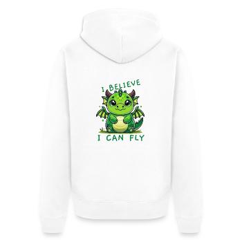 Dragon vert : « Je crois que je peux voler » - Veste à capuche bio Premium Unisexe - blanc - Dos - Thijin (182cm)