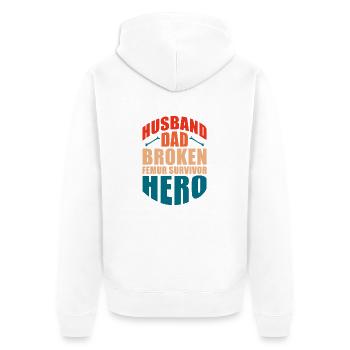 Mari Papa Fracture Femur Survivant Héros Jambe cassée - Veste à capuche bio Premium Unisexe - blanc - Dos - Thijin (182cm)