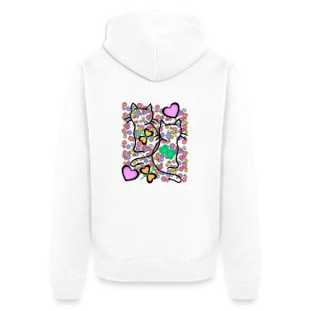 Spring Summer Retro Cats Flowers 80s 90s - Unisex Premium Organic Zip Hoodie - white - Back - Thijin (182cm)