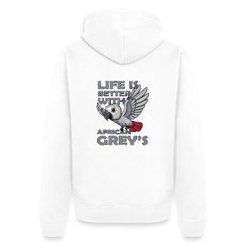 life is better with African Grey Parrot - Unisex Premium Organic Zip Hoodie - white - Back - Thijin (182cm)