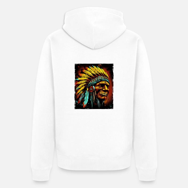 Apache Indianer Häuptling Totenkopf - Unisex Premium Bio Zip Hoodie - Weiß