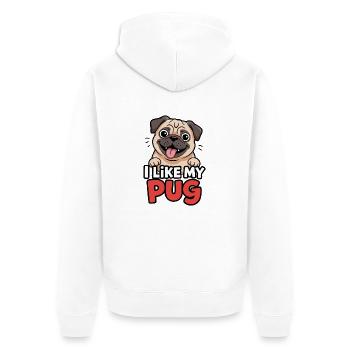 I like my Pug Dog Love - Unisex Premium Organic Zip Hoodie - white - Back - Thijin (182cm)