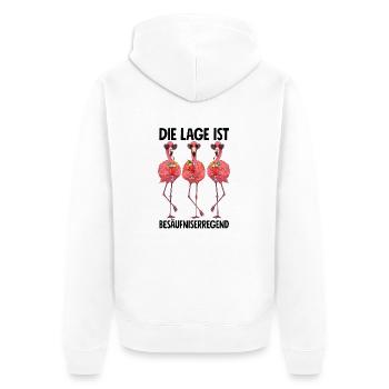 Die Lage Ist Besäufniserregend mit Flamingos - Unisex Premium Bio Zip Hoodie - Weiß - Hinten - Thijin (182cm)