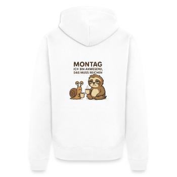 Montag - Bin anwesend Faultier und Kaffee Fun Büro - Unisex Premium Bio Zip Hoodie - Weiß - Hinten - Thijin (182cm)