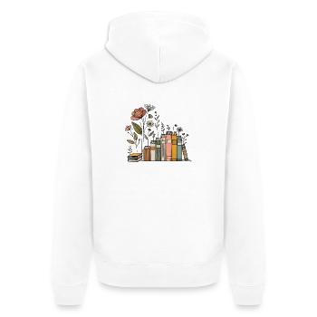 Book Lovers Floral Book Design in Cottagecore - Unisex Premium Organic Zip Hoodie - white - Back - Thijin (182cm)