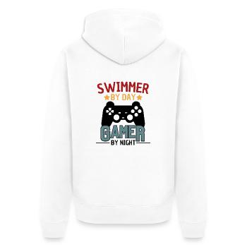 Drôle de dicton de nageur gamer - Veste à capuche bio Premium Unisexe - blanc - Dos - Thijin (182cm)