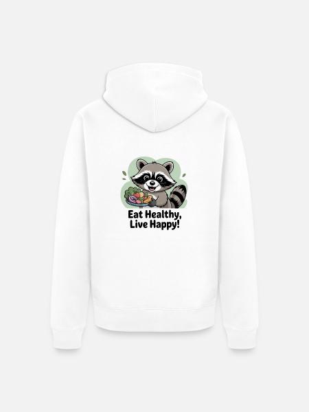 GESUND ESSEN, GLÜCKLICH LEBEN - Unisex Premium Bio Zip Hoodie - Weiß