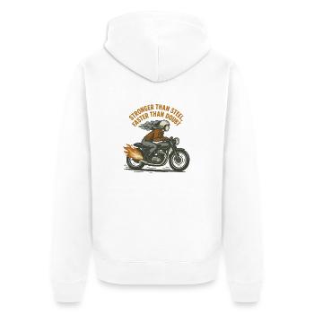 Stronger Than Steel Faster Than Doubt Motorcycle - Unisex Premium Organic Zip Hoodie - white - Back - Thijin (182cm)