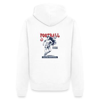 Suisse Fußballspielerin Shirt: Foulspiel mit Stil - Unisex Premium Bio Zip Hoodie - Weiß - Hinten - Thijin (182cm)