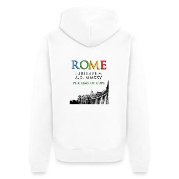 Jubilé de Rome 2025Pèlerins de l’Espérance Classique anglais - Veste à capuche bio Premium Unisexe - blanc - Dos - Thijin (182cm)