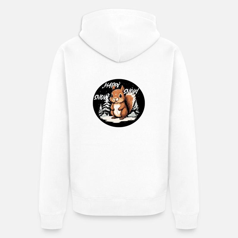 Happy Snow Eichhörnchen - Unisex Premium Bio Zip Hoodie - Weiß