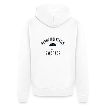 Schmuddelwetter Sweater Regen Kuscheln Hamburg - Unisex Premium Bio Zip Hoodie - Weiß - Hinten - Thijin (182cm)