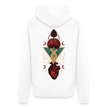 Herz Verstand Tannenzapfen DNA Heilige Geometrie Kunst - Unisex Premium Bio Zip Hoodie - Weiß - Hinten - Thijin (182cm)