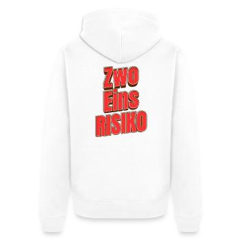 Zwo Eins Risiko Großbuchstaben Typo - Unisex Premium Bio Zip Hoodie - Weiß - Hinten - Thijin (182cm)