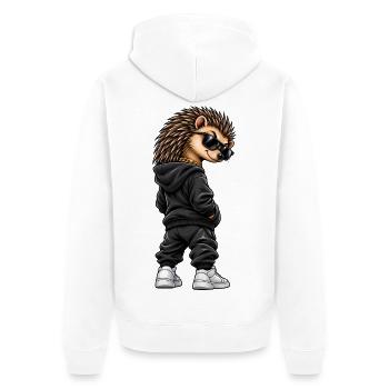 Igel im Streetstyle – Frecher Gangster-Look - Unisex Premium Bio Zip Hoodie - Weiß - Hinten - Thijin (182cm)