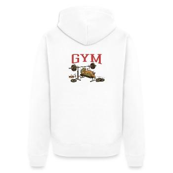 T-Rex Bankdrücken Gym Dinosaurier Humor - Unisex Premium Bio Zip Hoodie - Weiß - Hinten - Thijin (182cm)